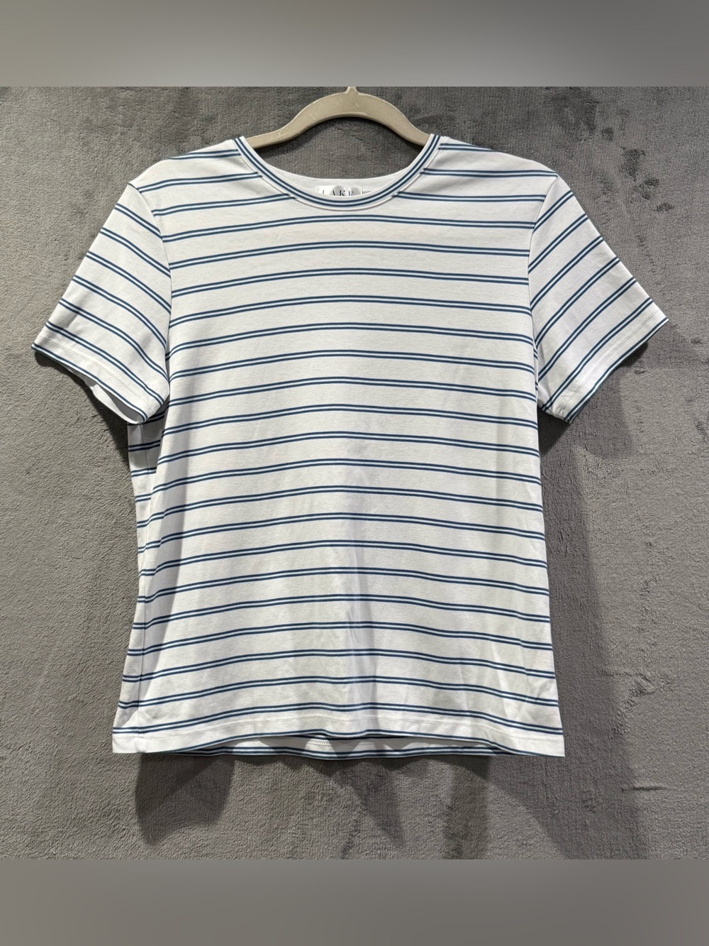 LAKE Pajama Top Pima Cotton Classic Short Sleeve Blue White Striped Size Medium
